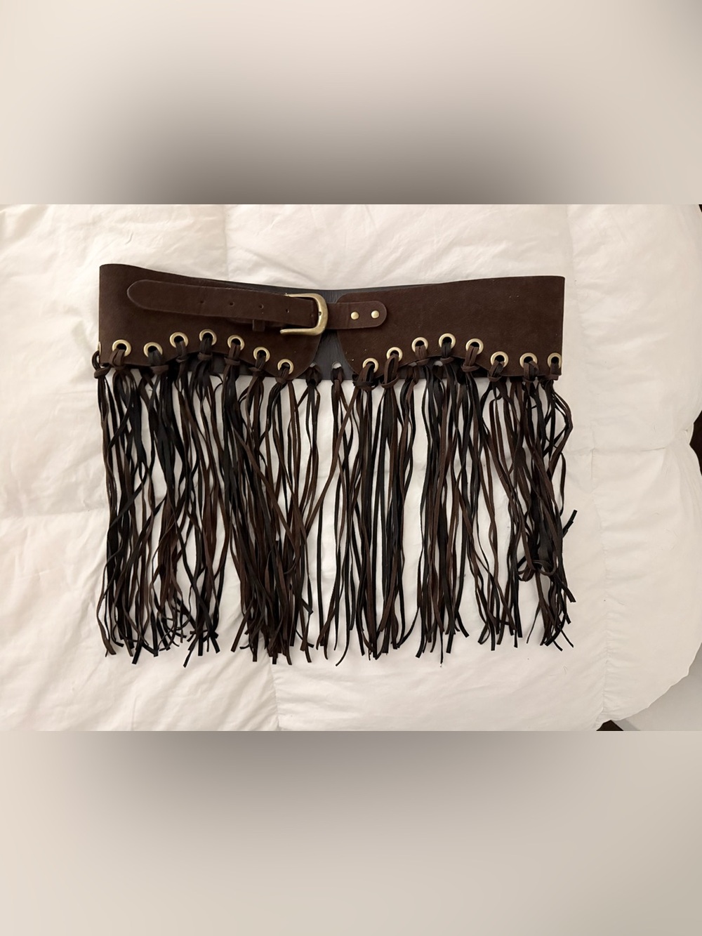 House of Harlow 1960 Western Dark Brown Suede Fringe Belt with Grommet Detail